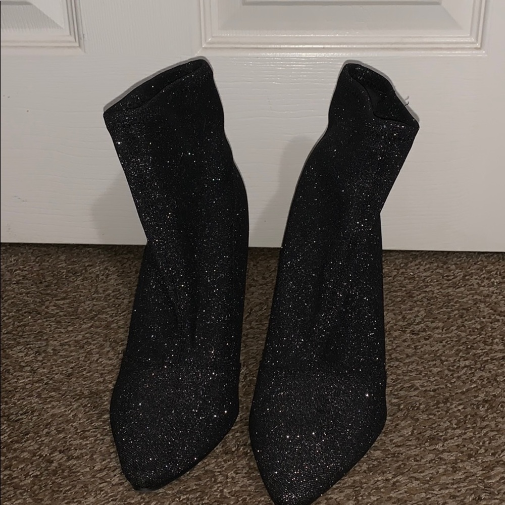 Sparkly pointed toe heeled booties